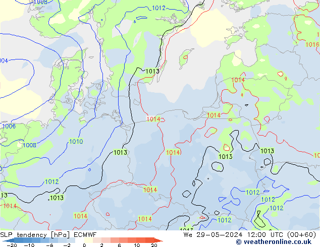 SLP tendency ECMWF Qua 29.05.2024 12 UTC