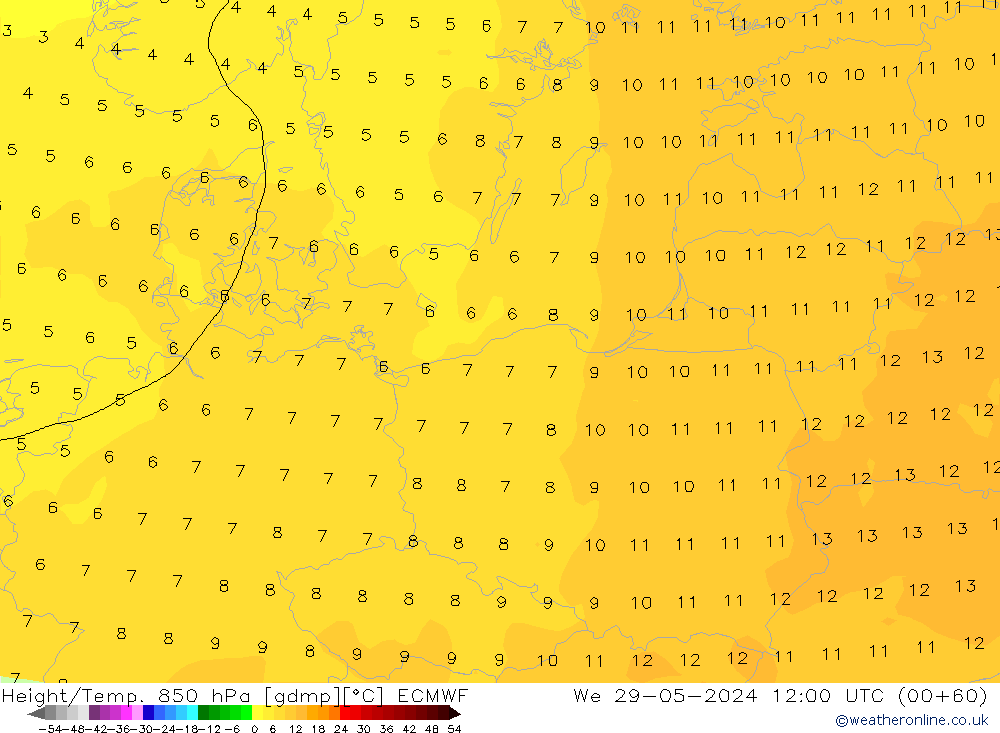 Z500/Regen(+SLP)/Z850 ECMWF wo 29.05.2024 12 UTC