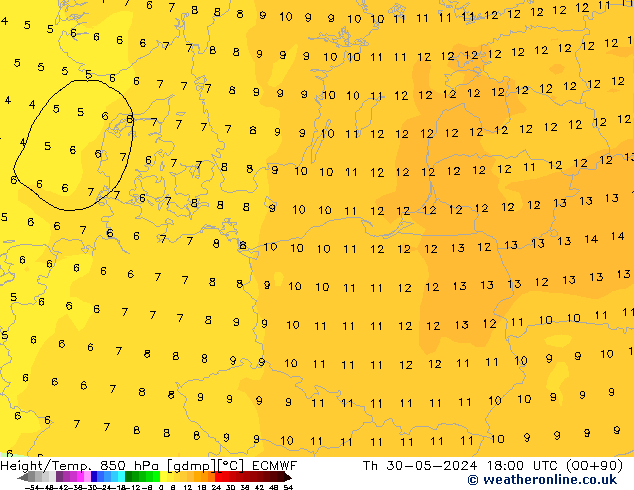 Height/Temp. 850 гПа ECMWF чт 30.05.2024 18 UTC