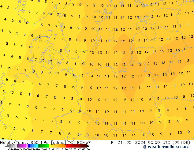 Yükseklik/Sıc. 850 hPa ECMWF Cu 31.05.2024 00 UTC