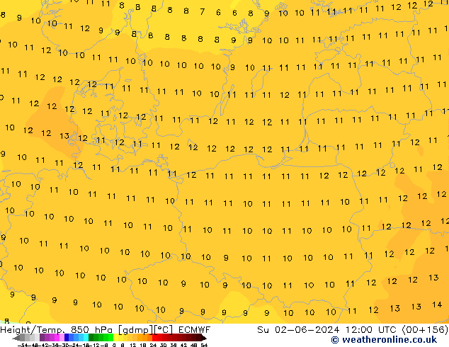 Z500/Rain (+SLP)/Z850 ECMWF Dom 02.06.2024 12 UTC