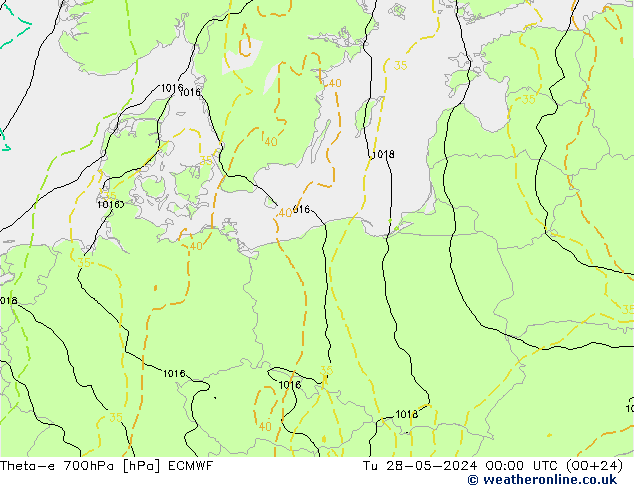 Theta-e 700hPa ECMWF Tu 28.05.2024 00 UTC