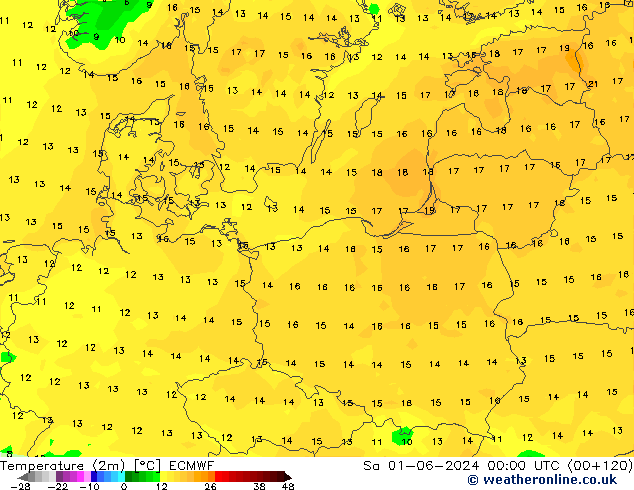 карта температуры ECMWF сб 01.06.2024 00 UTC