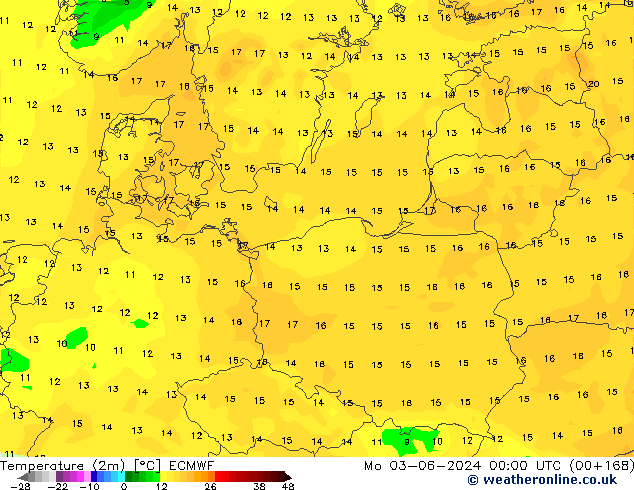 Temperatuurkaart (2m) ECMWF ma 03.06.2024 00 UTC