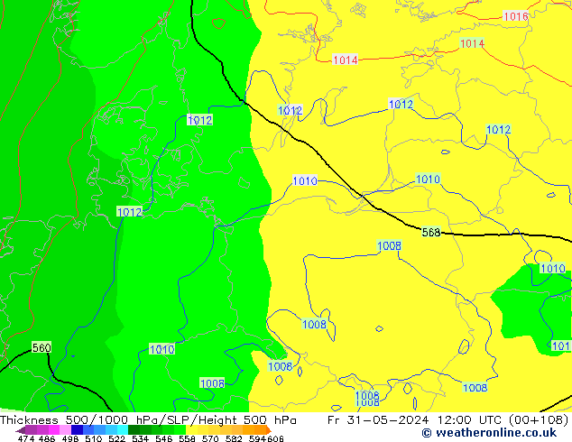 Thck 500-1000hPa ECMWF ven 31.05.2024 12 UTC