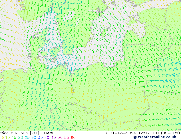 wiatr 500 hPa ECMWF pt. 31.05.2024 12 UTC