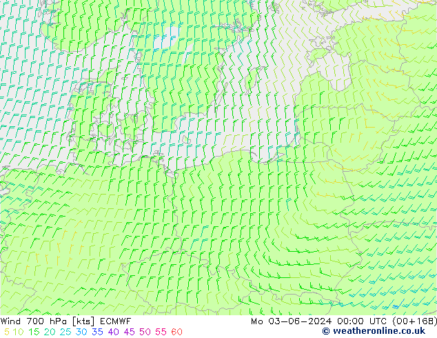 Wind 700 hPa ECMWF Po 03.06.2024 00 UTC