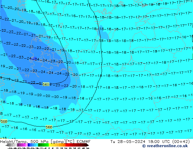 Z500/Rain (+SLP)/Z850 ECMWF wto. 28.05.2024 18 UTC