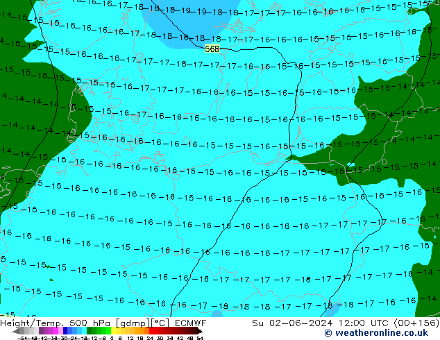 Z500/Rain (+SLP)/Z850 ECMWF Dom 02.06.2024 12 UTC