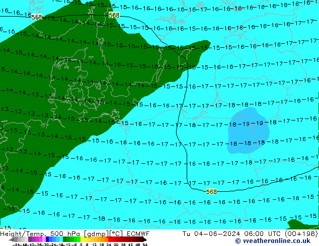 Z500/Rain (+SLP)/Z850 ECMWF wto. 04.06.2024 06 UTC