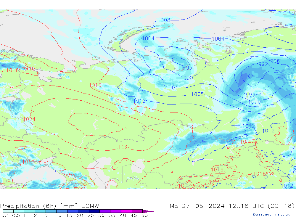 Z500/Rain (+SLP)/Z850 ECMWF пн 27.05.2024 18 UTC