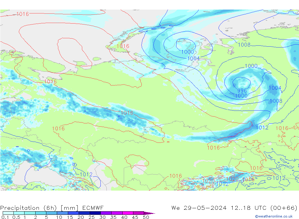 Z500/Yağmur (+YB)/Z850 ECMWF Çar 29.05.2024 18 UTC