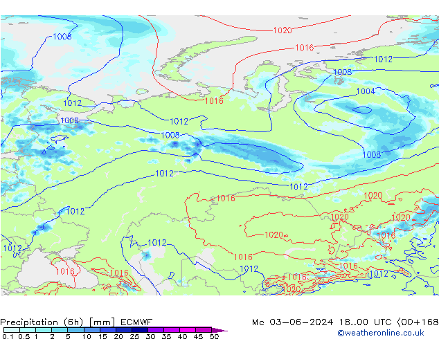Precipitation (6h) ECMWF Mo 03.06.2024 00 UTC