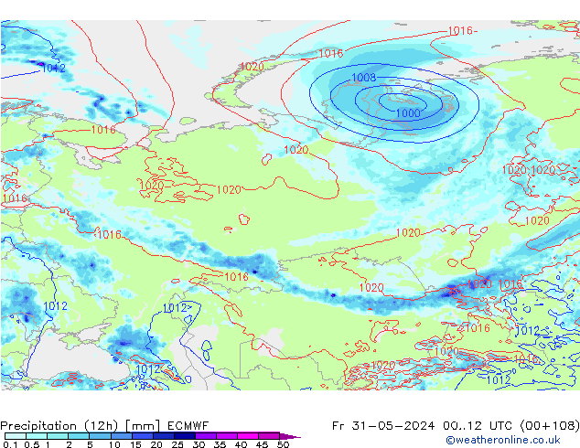 Precipitation (12h) ECMWF Fr 31.05.2024 12 UTC