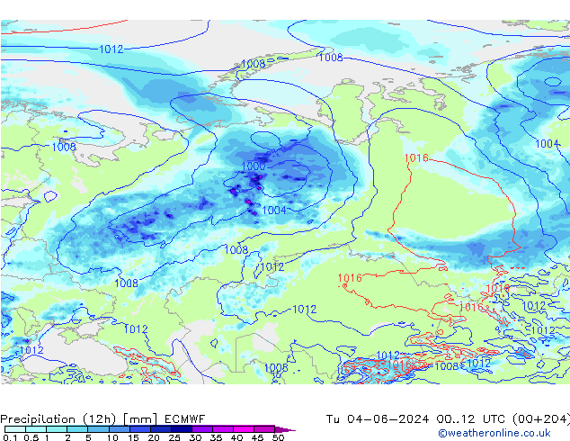 Précipitation (12h) ECMWF mar 04.06.2024 12 UTC