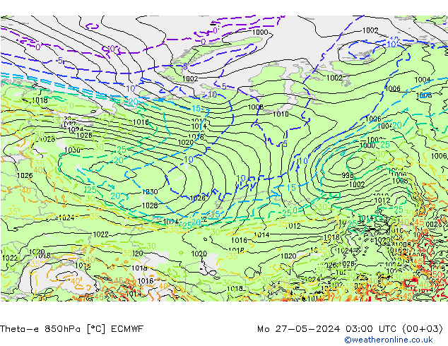 Theta-e 850hPa ECMWF Mo 27.05.2024 03 UTC