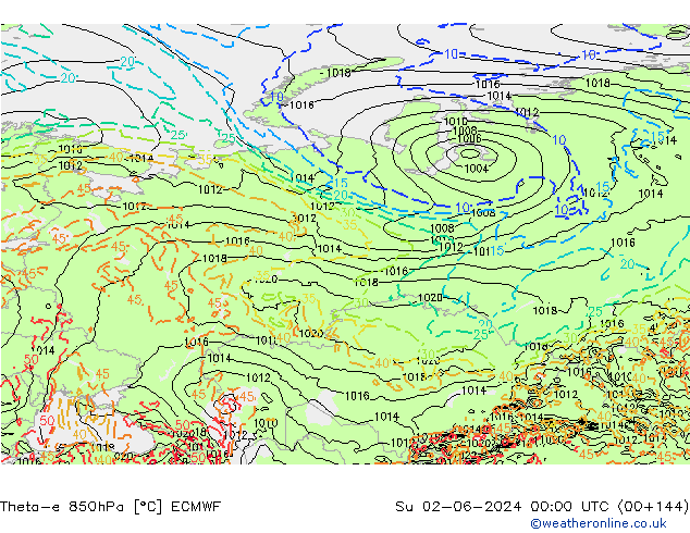 Theta-e 850hPa ECMWF So 02.06.2024 00 UTC