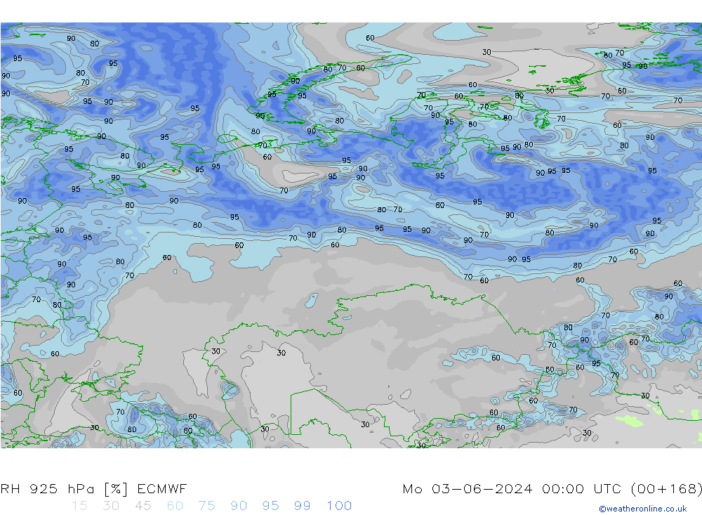 RH 925 hPa ECMWF pon. 03.06.2024 00 UTC