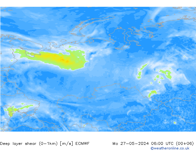 Deep layer shear (0-1km) ECMWF пн 27.05.2024 06 UTC