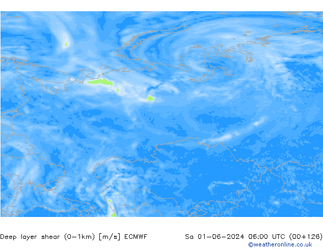 Deep layer shear (0-1km) ECMWF Cts 01.06.2024 06 UTC