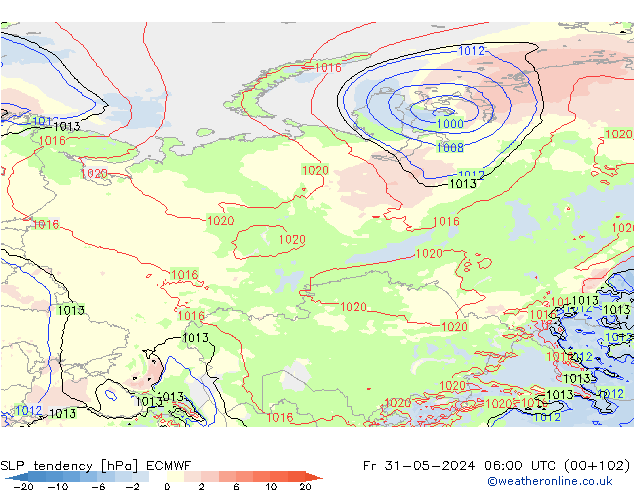тенденция давления ECMWF пт 31.05.2024 06 UTC