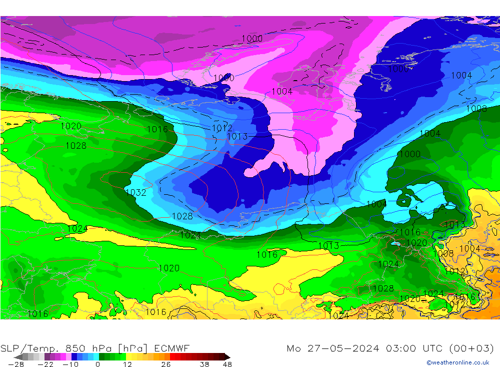 SLP/Temp. 850 hPa ECMWF lun 27.05.2024 03 UTC