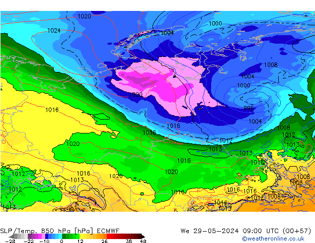 SLP/Temp. 850 hPa ECMWF mié 29.05.2024 09 UTC