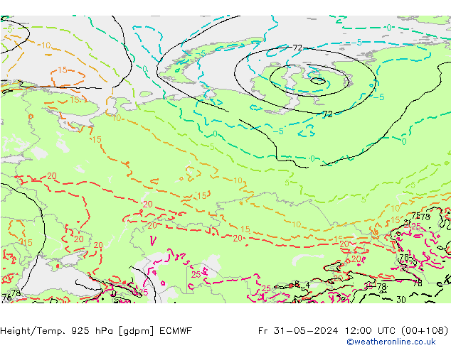 Height/Temp. 925 hPa ECMWF Fr 31.05.2024 12 UTC