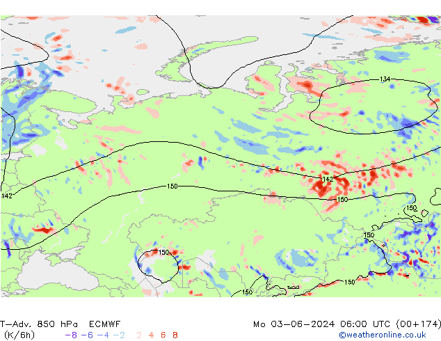 T-Adv. 850 hPa ECMWF pon. 03.06.2024 06 UTC