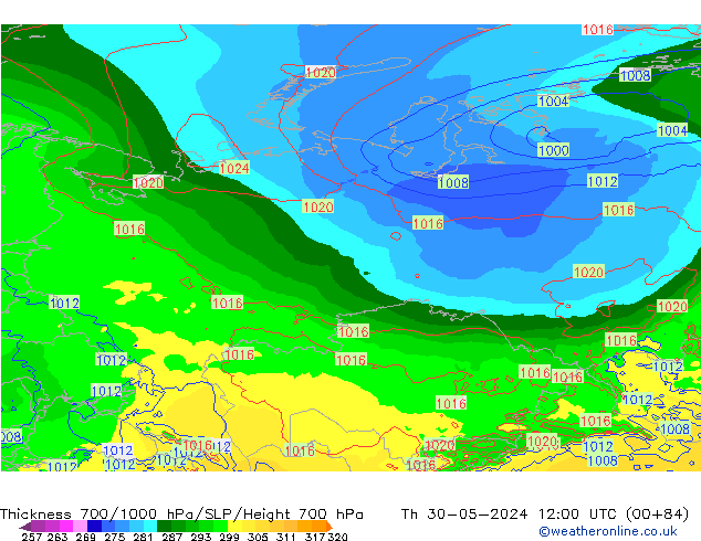 Thck 700-1000 hPa ECMWF Th 30.05.2024 12 UTC