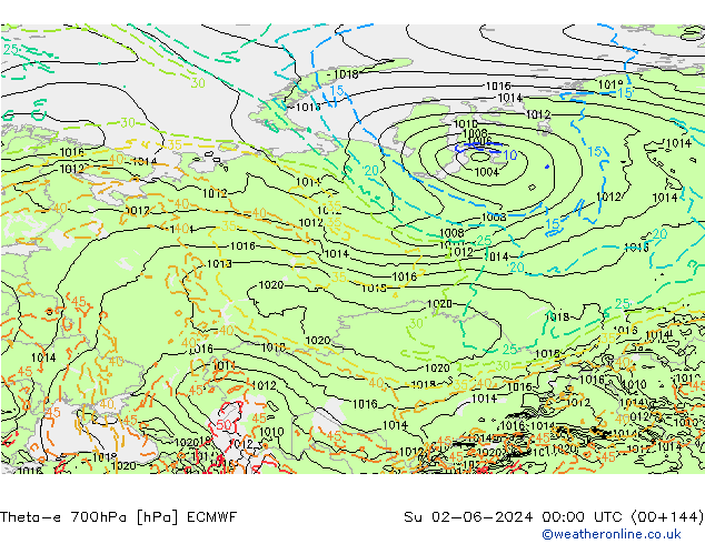 Theta-e 700hPa ECMWF Su 02.06.2024 00 UTC