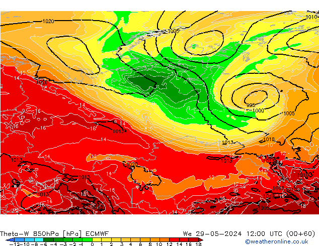 Theta-W 850hPa ECMWF St 29.05.2024 12 UTC