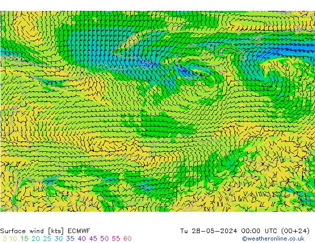 Surface wind ECMWF Út 28.05.2024 00 UTC