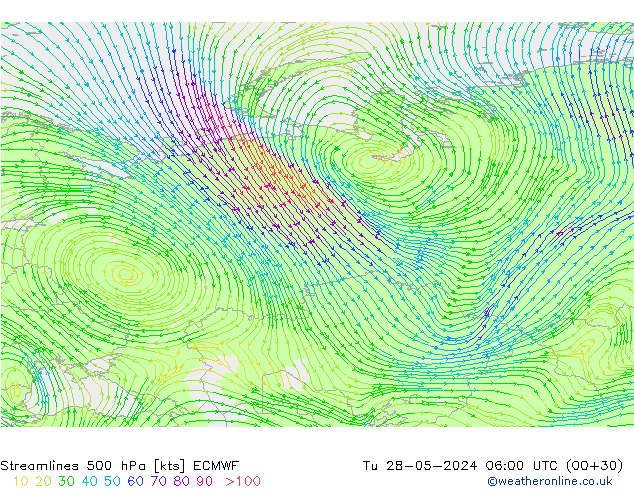 Linea di flusso 500 hPa ECMWF mar 28.05.2024 06 UTC