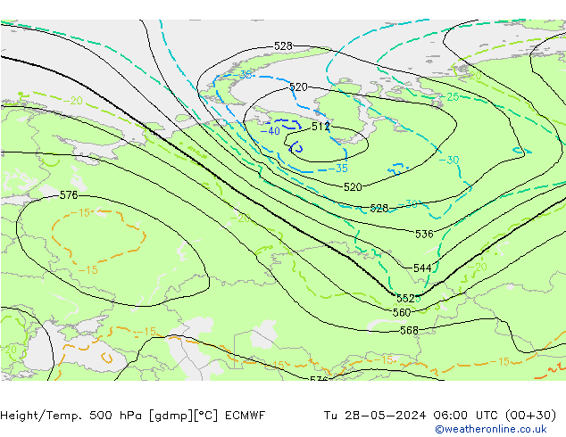 Z500/Yağmur (+YB)/Z850 ECMWF Sa 28.05.2024 06 UTC