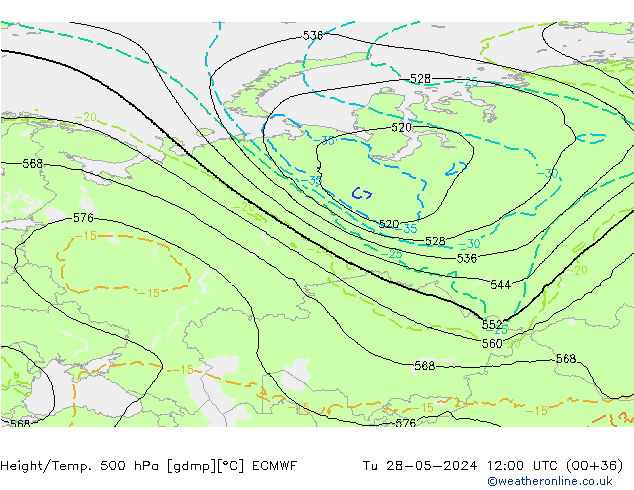 Z500/Rain (+SLP)/Z850 ECMWF mar 28.05.2024 12 UTC