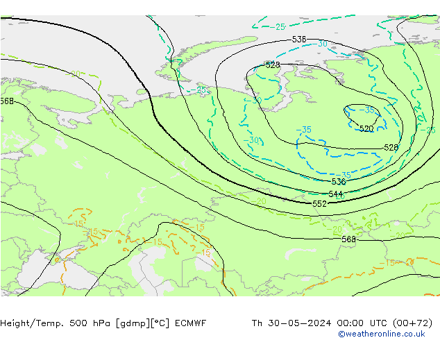 Z500/Rain (+SLP)/Z850 ECMWF czw. 30.05.2024 00 UTC