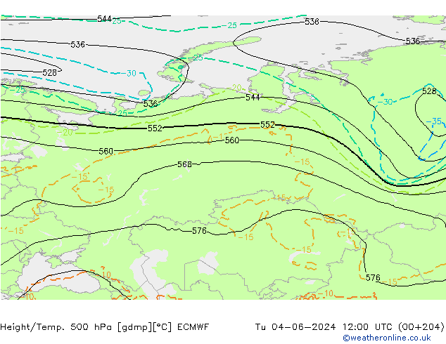 Z500/Rain (+SLP)/Z850 ECMWF mar 04.06.2024 12 UTC