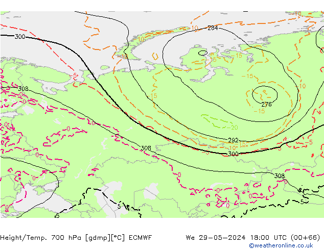 Height/Temp. 700 hPa ECMWF Qua 29.05.2024 18 UTC