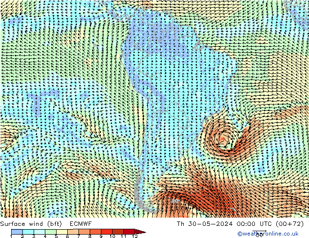 Wind 10 m (bft) ECMWF do 30.05.2024 00 UTC