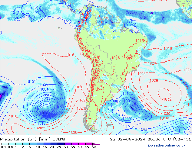 Precipitação (6h) ECMWF Dom 02.06.2024 06 UTC