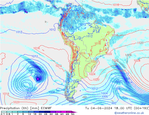 Z500/Rain (+SLP)/Z850 ECMWF Út 04.06.2024 00 UTC