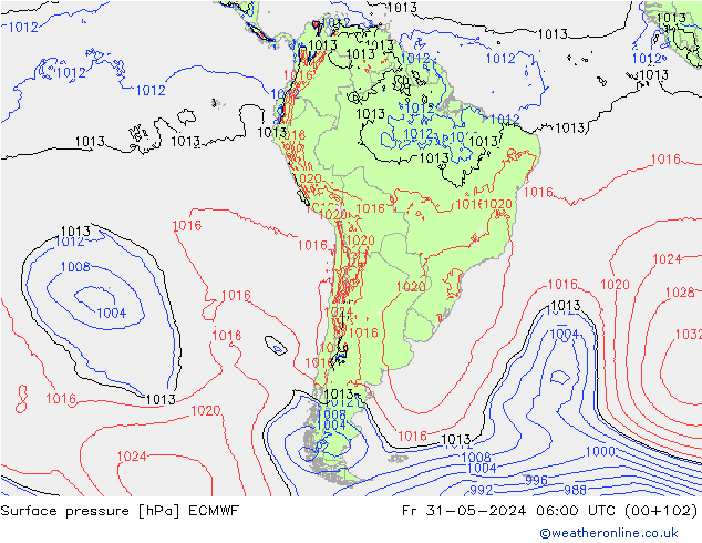 Luchtdruk (Grond) ECMWF vr 31.05.2024 06 UTC