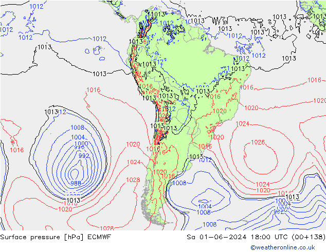 Surface pressure ECMWF Sa 01.06.2024 18 UTC