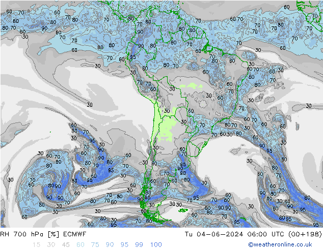 RH 700 hPa ECMWF Tu 04.06.2024 06 UTC