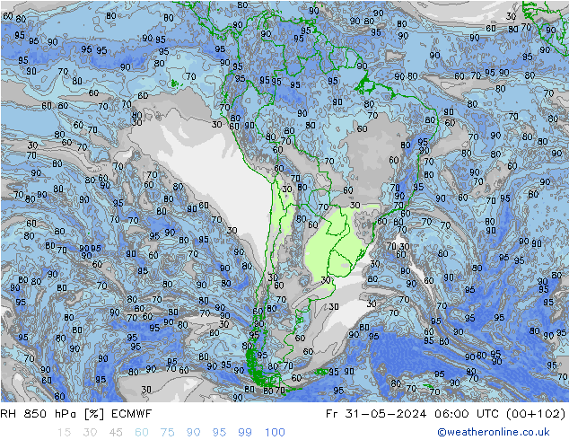 RH 850 hPa ECMWF ven 31.05.2024 06 UTC