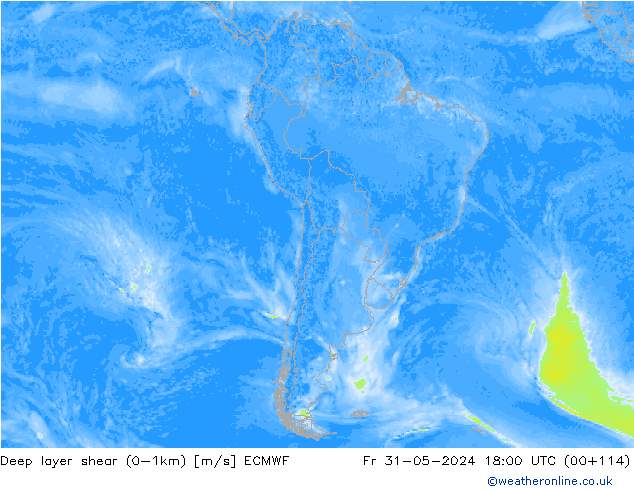 Deep layer shear (0-1km) ECMWF pt. 31.05.2024 18 UTC
