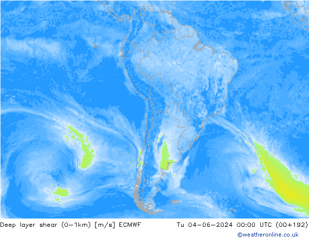 Deep layer shear (0-1km) ECMWF Sa 04.06.2024 00 UTC