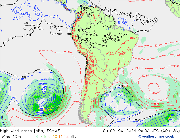 yüksek rüzgarlı alanlar ECMWF Paz 02.06.2024 06 UTC