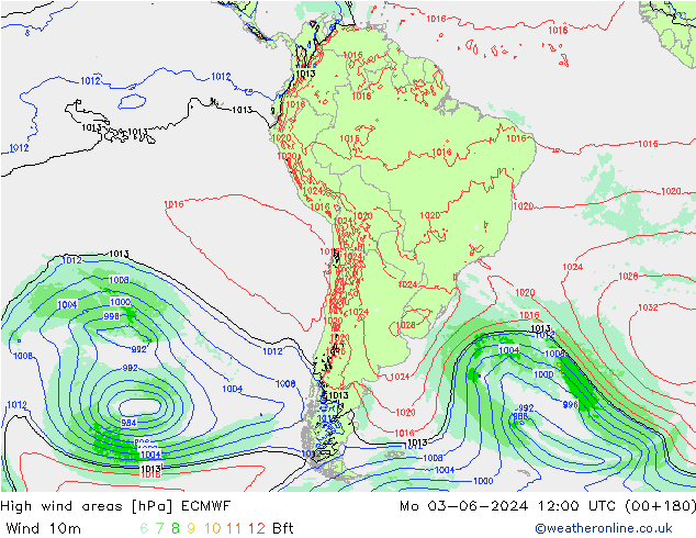 High wind areas ECMWF lun 03.06.2024 12 UTC